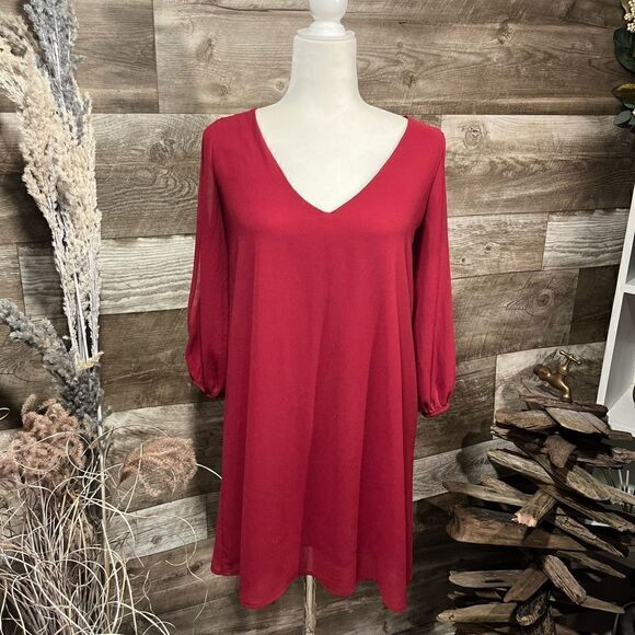 Lulu’s deep red v-neck long sleeve shift dress - S - Picture 1 of 9